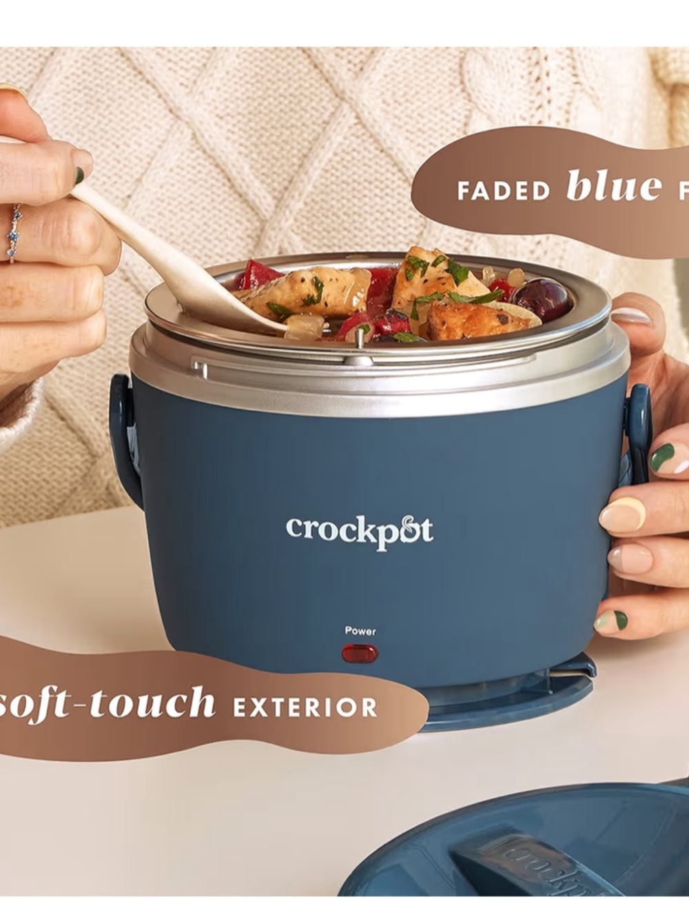 NWT Crockpot Faded Blue Soft-Touch Portable food warmer